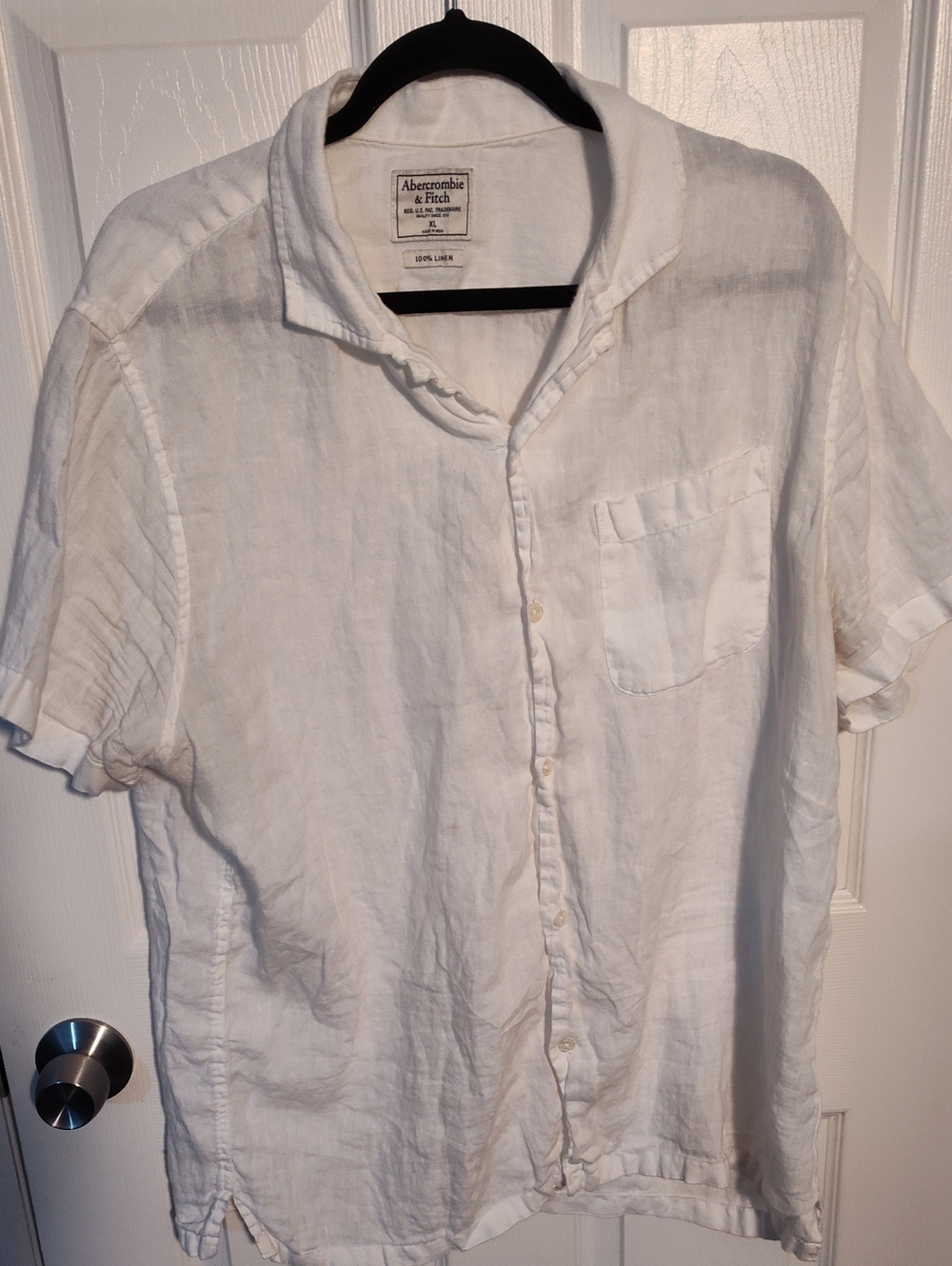 Abercrombie & Fitch White Linen Short-Sleeve Button-Down Shirt